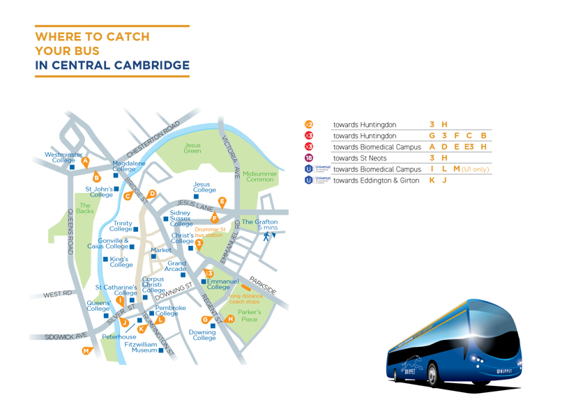 Where to catch your bus in Central Cambridge